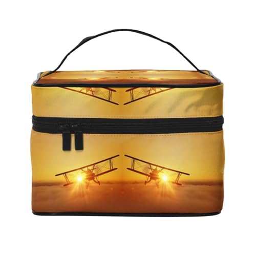 Reise-Kosmetiktasche, Flugzeug bei Sonnenuntergang, Kosmetiktasche, Kosmetiktasche, Kosmetik-Organizer, Schwarz , Einheitsgröße von KLMELLMDE
