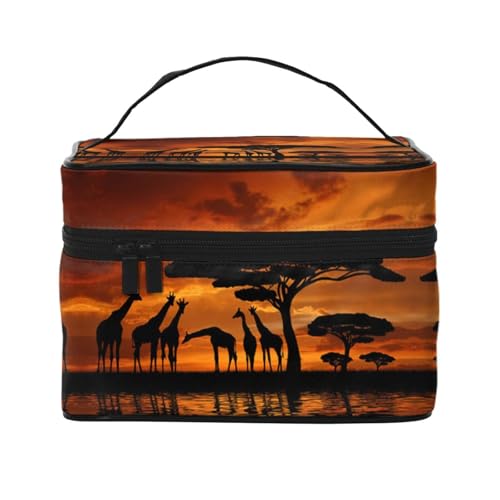 Reise-Kosmetiktasche, Giraffe unter dem Baum in Afrika, Reise-Kosmetiktasche, Kosmetik-Werkzeugkasten, Kosmetik-Organizer, Schwarz , Einheitsgröße von KLMELLMDE