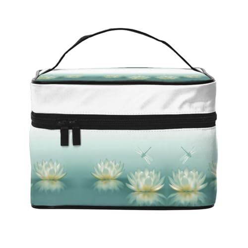 Reise-Kosmetiktasche, Libelle mit Seerose, Reise-Kosmetiktasche, Kosmetik-Werkzeugkasten, Kosmetik-Organizer, Schwarz , Einheitsgröße von KLMELLMDE