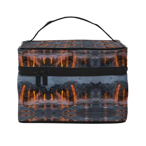Reise-Kosmetiktasche, Motiv: Vulkan, Reise-Kosmetiktasche, Kosmetik-Werkzeugkasten, Kosmetik-Organizer, Schwarz , Einheitsgröße von KLMELLMDE