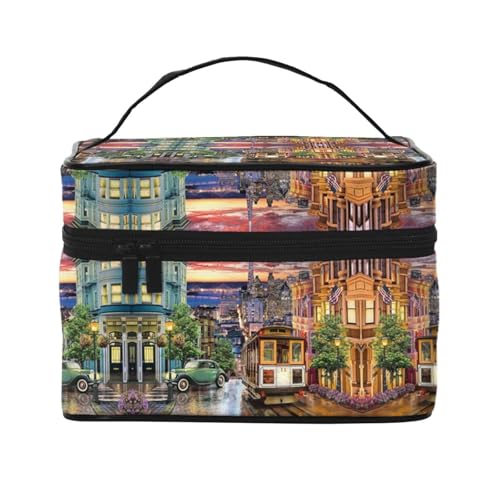 Reise-Kosmetiktasche, San Francisco, Reise-Kosmetiktasche, Kosmetik-Werkzeugkasten, Kosmetik-Organizer, Schwarz , Einheitsgröße von KLMELLMDE