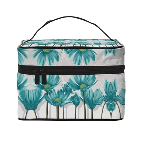 Reise-Kosmetiktasche, blaugrün-grau und weiß, Blumenmuster, Reise-Kosmetiktasche, Kosmetik-Werkzeugkasten, Kosmetik-Organizer, Schwarz , Einheitsgröße von KLMELLMDE