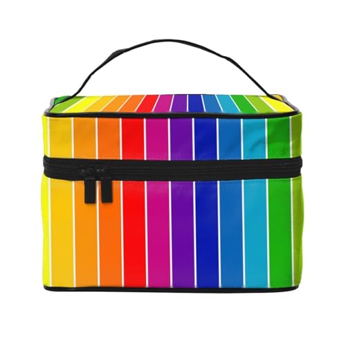 Reise-Kosmetiktasche, gestreift, Regenbogenfarben, Reise-Kosmetiktasche, Kosmetik-Werkzeugkasten, Kosmetik-Organizer, Schwarz , Einheitsgröße von KLMELLMDE