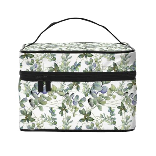 Reise-Kosmetiktasche, grüne Eukalyptusblätter, Reise-Kosmetiktasche, Kosmetik-Werkzeugkasten, Kosmetik-Organizer, Schwarz , Einheitsgröße von KLMELLMDE