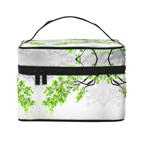 Reise-Kosmetiktasche, grünes und weißes Blatt, Reise-Kosmetiktasche, Kosmetik-Werkzeugkasten, Kosmetik-Organizer, Schwarz , Einheitsgröße von KLMELLMDE