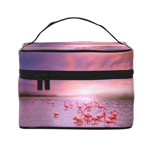 Reise-Kosmetiktasche, rosa Flamingos, Reise-Kosmetiktasche, Kosmetik-Werkzeugkasten, Kosmetik-Organizer, Schwarz , Einheitsgröße von KLMELLMDE