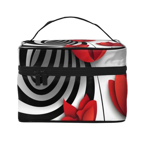 Reise-Kosmetiktasche, rote Blume, Reise-Kosmetiktasche, Kosmetik-Werkzeugkasten, Kosmetik-Organizer, Schwarz , Einheitsgröße von KLMELLMDE