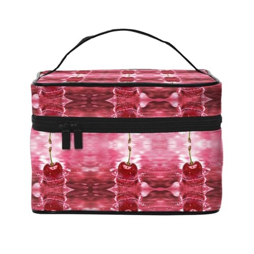 Reise-Kosmetiktasche, rote Kirschen, Kosmetiktasche, Kosmetik-Organizer, Kosmetiktasche, Schwarz , Einheitsgröße von KLMELLMDE