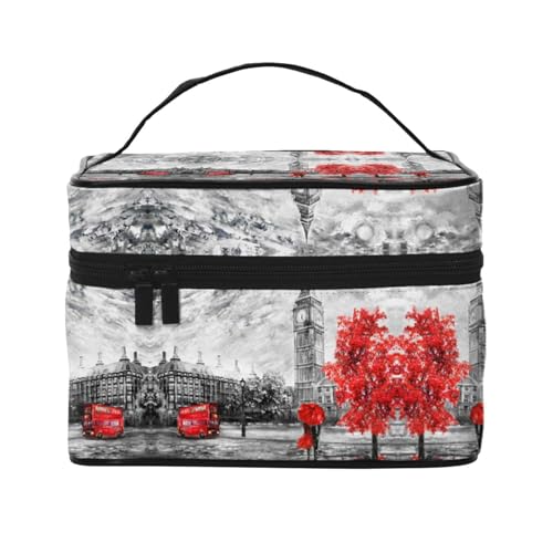 Reise-Kosmetiktasche, rote Londoner Straße, Reise-Kosmetiktasche, Kosmetik-Werkzeugkasten, Kosmetik-Organizer, Schwarz , Einheitsgröße von KLMELLMDE