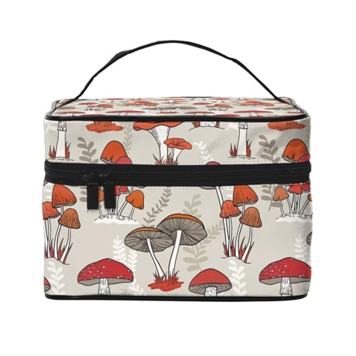 Reise-Kosmetiktasche, rote Pilze, Reise-Kosmetiktasche, Kosmetik-Werkzeugkasten, Kosmetik-Organizer, Schwarz , Einheitsgröße von KLMELLMDE