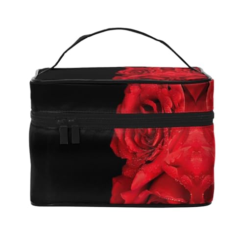 Reise-Kosmetiktasche, rote Rose, Kosmetiktasche, Kosmetiktasche, Kosmetik-Organizer, Schwarz , Einheitsgröße von KLMELLMDE