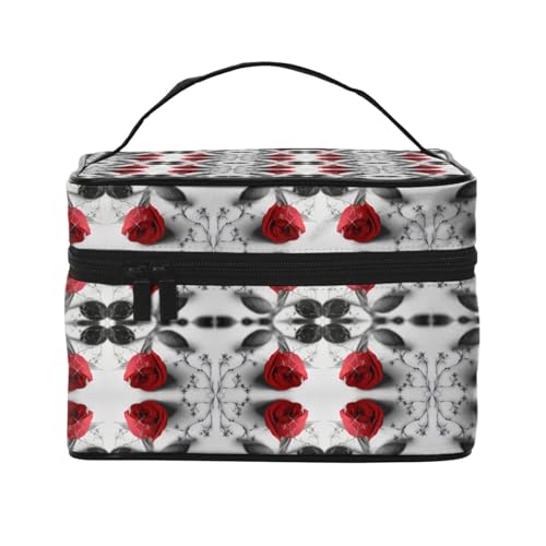 Reise-Kosmetiktasche, rote Rose, Kosmetiktasche, Kosmetiktasche, Kosmetik-Organizer, Schwarz , Einheitsgröße von KLMELLMDE