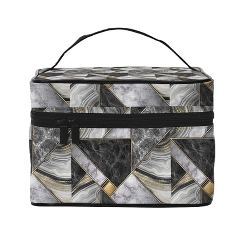 Reise-Kosmetiktasche, schwarze Marmorstruktur, goldfarben, Kosmetiktasche, Kosmetiktasche, Kosmetik-Organizer, Schwarz , Einheitsgröße von KLMELLMDE