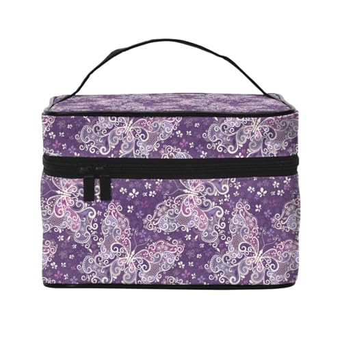 Reise-Kosmetiktasche, violette Schmetterlinge, Reise-Kosmetiktasche, Kosmetik-Werkzeugkasten, Kosmetik-Organizer, Schwarz , Einheitsgröße von KLMELLMDE