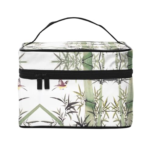 Reise-Kosmetiktasche aus Bambus, Vogelmuster, Reise-Kosmetiktasche, Kosmetik-Werkzeugkasten, Kosmetik-Organizer, Schwarz , Einheitsgröße von KLMELLMDE