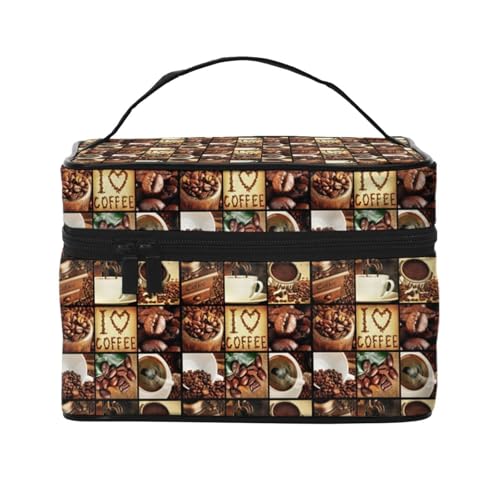 Reise-Kosmetiktasche für Kaffee, Collage, Reise-Kosmetiktasche, Kosmetik-Werkzeugkasten, Kosmetik-Organizer, Schwarz , Einheitsgröße von KLMELLMDE