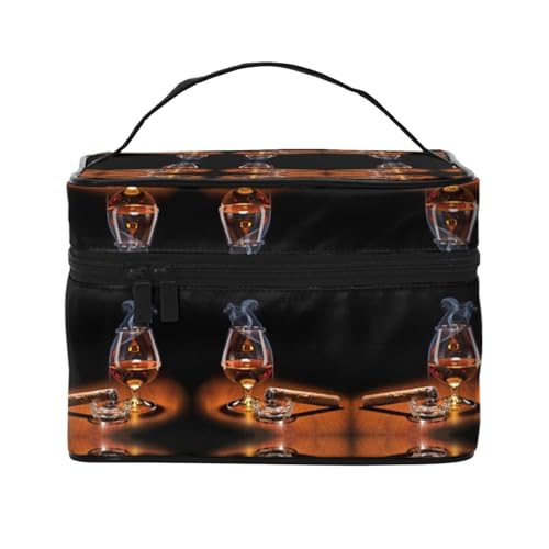 Reise-Kosmetiktasche für Zigarren und Whiskey, Reise-Kosmetiktasche, Kosmetik-Werkzeugkasten, Kosmetik-Organizer, Schwarz , Einheitsgröße von KLMELLMDE