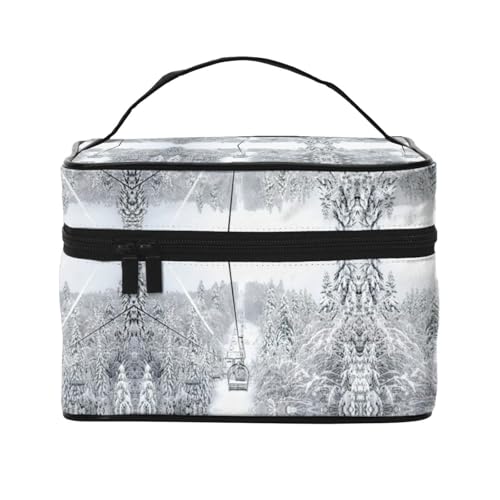 Reise-Kosmetiktasche für den Winter, alte Kabel-Skilifte, Reise-Kosmetiktasche, Kosmetik-Werkzeugkasten, Kosmetik-Organizer, Schwarz , Einheitsgröße von KLMELLMDE