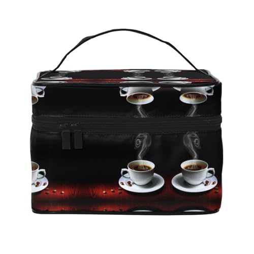 Reise-Kosmetiktasche für heißen Kaffee mit Kaffeebohnen, Reise-Kosmetiktasche, Kosmetik-Werkzeugkasten, Kosmetik-Organizer, Schwarz , Einheitsgröße von KLMELLMDE