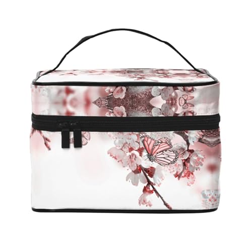 Reise-Kosmetiktasche mit Blumen- und Schmetterlings-Motiv, Reise-Kosmetiktasche, Kosmetik-Werkzeugkasten, Kosmetik-Organizer, Schwarz , Einheitsgröße von KLMELLMDE