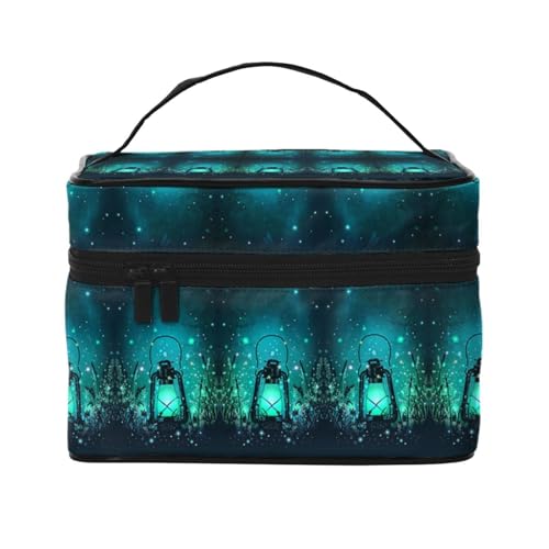 Reise-Kosmetiktasche mit Glühwürmchen und Laternen, Reise-Kosmetiktasche, Kosmetik-Werkzeugkasten, Kosmetik-Organizer, Schwarz , Einheitsgröße von KLMELLMDE