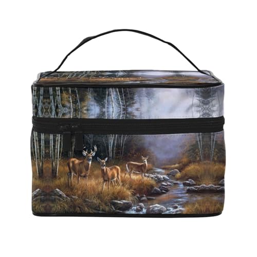 Reise-Kosmetiktasche mit Hirschmotiv, Reise-Kosmetiktasche, Kosmetik-Werkzeugkasten, Kosmetik-Organizer, Schwarz , Einheitsgröße von KLMELLMDE