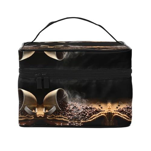 Reise-Kosmetiktasche mit Kaffeebohnen, Reise-Kosmetiktasche, Kosmetik-Werkzeugkasten, Kosmetik-Organizer, Schwarz , Einheitsgröße von KLMELLMDE