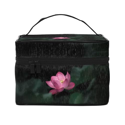 Reise-Kosmetiktasche mit Lotusblüte, Reise-Kosmetiktasche, Kosmetik-Werkzeugkasten, Kosmetik-Organizer, Schwarz , Einheitsgröße von KLMELLMDE