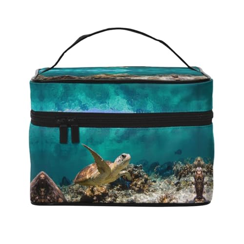 Reise-Kosmetiktasche mit Meeresschildkröte, Reise-Kosmetiktasche, Kosmetik-Werkzeugkasten, Kosmetik-Organizer, Schwarz , Einheitsgröße von KLMELLMDE