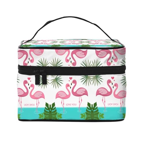 Reise-Kosmetiktasche mit Palmblatt und Flamingos, Reise-Kosmetiktasche, Kosmetik-Werkzeugkasten, Kosmetik-Organizer, Schwarz , Einheitsgröße von KLMELLMDE