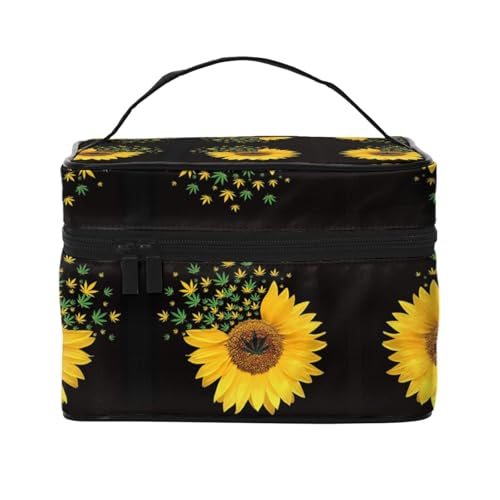 Reise-Kosmetiktasche mit Sonnenblumen-Motiv, Reise-Kosmetiktasche, Kosmetik-Werkzeugkasten, Kosmetik-Organizer, Schwarz , Einheitsgröße von KLMELLMDE