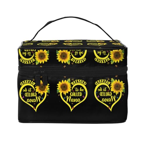 Reise-Kosmetiktasche mit Sonnenblumenmotiv, Kosmetiktasche für Reisen, Kosmetik-Werkzeugkasten, Kosmetik-Organizer, Schwarz , Einheitsgröße von KLMELLMDE