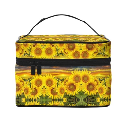 Reise-Kosmetiktasche mit Sonnenblumenmuster, Reise-Kosmetiktasche, Kosmetik-Werkzeugkasten, Kosmetik-Organizer, Schwarz , Einheitsgröße von KLMELLMDE