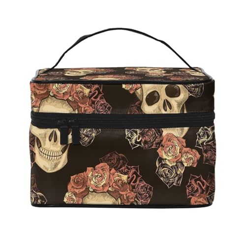 Reise-Kosmetiktasche mit Totenkopf-Motiv, Reise-Kosmetiktasche, Kosmetik-Werkzeugkasten, Kosmetik-Organizer, Schwarz , Einheitsgröße von KLMELLMDE