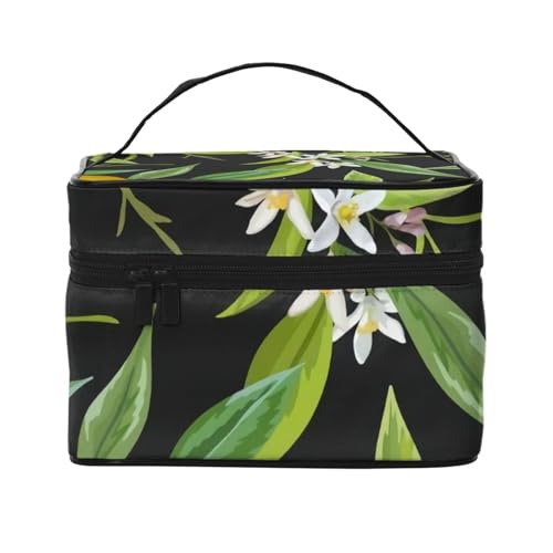 Reise-Kosmetiktasche mit Zitronen- und Blumenmotiv, Kosmetiktasche, Kosmetik-Organizer, Schwarz , Einheitsgröße von KLMELLMDE