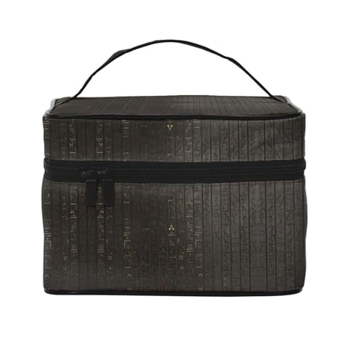 Reise-Kosmetiktasche mit antikem ägyptischem Hieroglyphe, Reise-Kosmetiktasche, Kosmetik-Werkzeugkasten, Kosmetik-Organizer, Schwarz , Einheitsgröße von KLMELLMDE