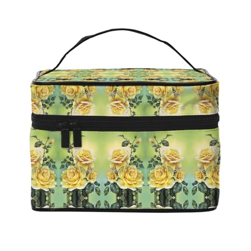 Reise-Kosmetiktasche mit gelber Rose, Reise-Kosmetiktasche, Kosmetik-Werkzeugkasten, Kosmetik-Organizer, Schwarz , Einheitsgröße von KLMELLMDE