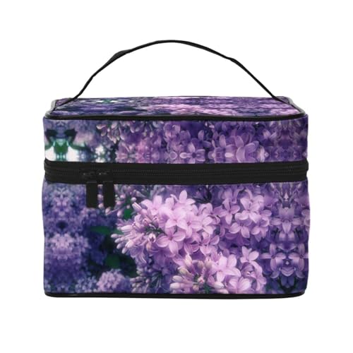 Reise-Kosmetiktasche mit lila Blumen, Kosmetiktasche, Kosmetiktasche, Kosmetik-Organizer, Kosmetiktasche, Schwarz , Einheitsgröße von KLMELLMDE
