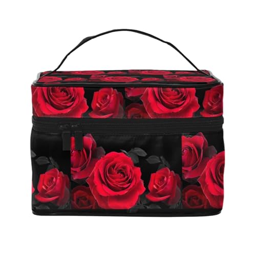 Reise-Kosmetiktasche mit roten Rosen, Kosmetiktasche, Kosmetiktasche, Kosmetiktasche, Kosmetik-Organizer, Schwarz , Einheitsgröße von KLMELLMDE