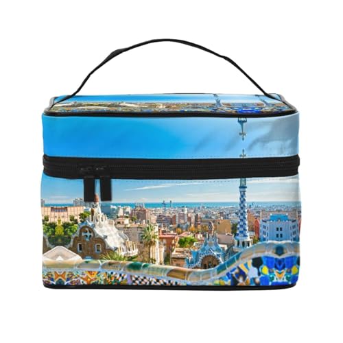 Reise-Kosmetiktasche mit spanischer Wasserstadt, Kosmetiktasche, Kosmetiktasche, Kosmetik-Organizer, Schwarz , Einheitsgröße von KLMELLMDE