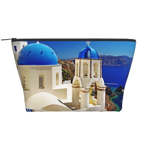 Santorini Kosmetiktasche mit Blick auf griechische Insel, Reise-Organizer, exquisite Kulturbeutel, Leiter, tragbarer Kosmetik-Organizer, Schreibwaren-Tasche, Schwarz , Einheitsgröße von KLMELLMDE