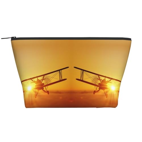 Täglicher Organizer, Flugzeugflugzeug bei Sonnenuntergang, Kosmetiktasche, Reise-Organizer, exquisite Kulturbeutel, Leiter, tragbarer Kosmetik-Organizer, Schreibwaren-Tasche, Schwarz , Einheitsgröße von KLMELLMDE