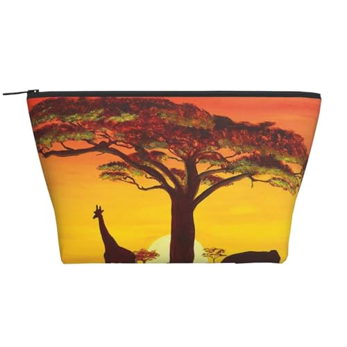 Täglicher Organizer, Kosmetiktasche mit afrikanischem Tier, Sonnenuntergang, Reise-Organizer, exquisite Kulturbeutel, Leiter, tragbarer Kosmetik-Organizer, Schreibwaren-Tasche, Schwarz , Einheitsgröße von KLMELLMDE