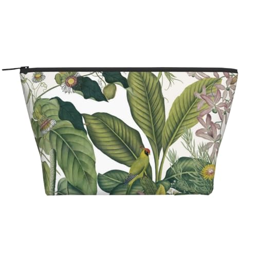 Täglicher Organizer, Kosmetiktasche mit tropischen Blumenblättern, Papageien, Reise-Organizer, exquisite Kulturbeutel, Leiter, tragbarer Kosmetik-Organizer, Schreibwaren-Tasche, Schwarz , von KLMELLMDE