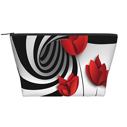 Täglicher Organizer, rote Blumen-Kosmetiktasche, Reise-Organizer, exquisite Kulturbeutel, Leiter, tragbarer Kosmetik-Organizer, Schreibwaren-Tasche, Schwarz , Einheitsgröße von KLMELLMDE