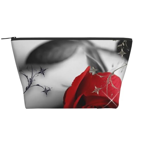 Täglicher Organizer, rote Rose, Kosmetiktasche, Reise-Organizer, exquisite Kulturbeutel, Leiter, tragbarer Kosmetik-Organizer, Schreibwaren-Tasche, Schwarz , Einheitsgröße von KLMELLMDE