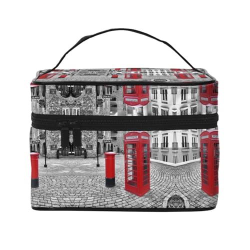 Travelling London Kosmetiktasche für Telefonzelle, Kosmetiktasche, Kosmetiktasche, Kosmetik-Organizer, Rot, Schwarz , Einheitsgröße von KLMELLMDE