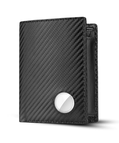 KLOMORE Geldbörse Airtag Herren Leder (Airtag Nicht Enthalten) mit Münzfach RFID Schutz Wallet Geldbeutel Portmonee Kartenetui Echtleder Portemonnaie Kreditkartenetui(Carbon) von KLOMORE
