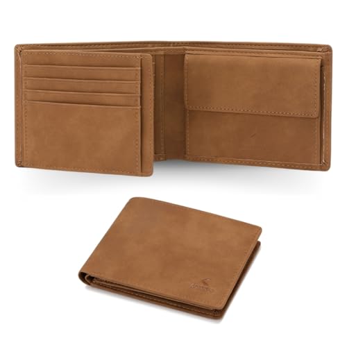 KLOMORE Geldbörse Herren Leder mit Münzfach RFID Schutz Geldbeutel Wallet Portmonee Kartenetui Echtleder Portemonnaie Kreditkartenetui(Braun) von KLOMORE