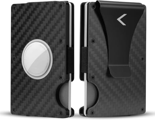 KLOMORE Kartenetui Airtag Herren Geldbörse Klein Slim Wallet RFID Schutz Geldbeutel mit Geldscheinklammer Portmonee Portemonnaie Kreditkartenetui (Carbon) von KLOMORE